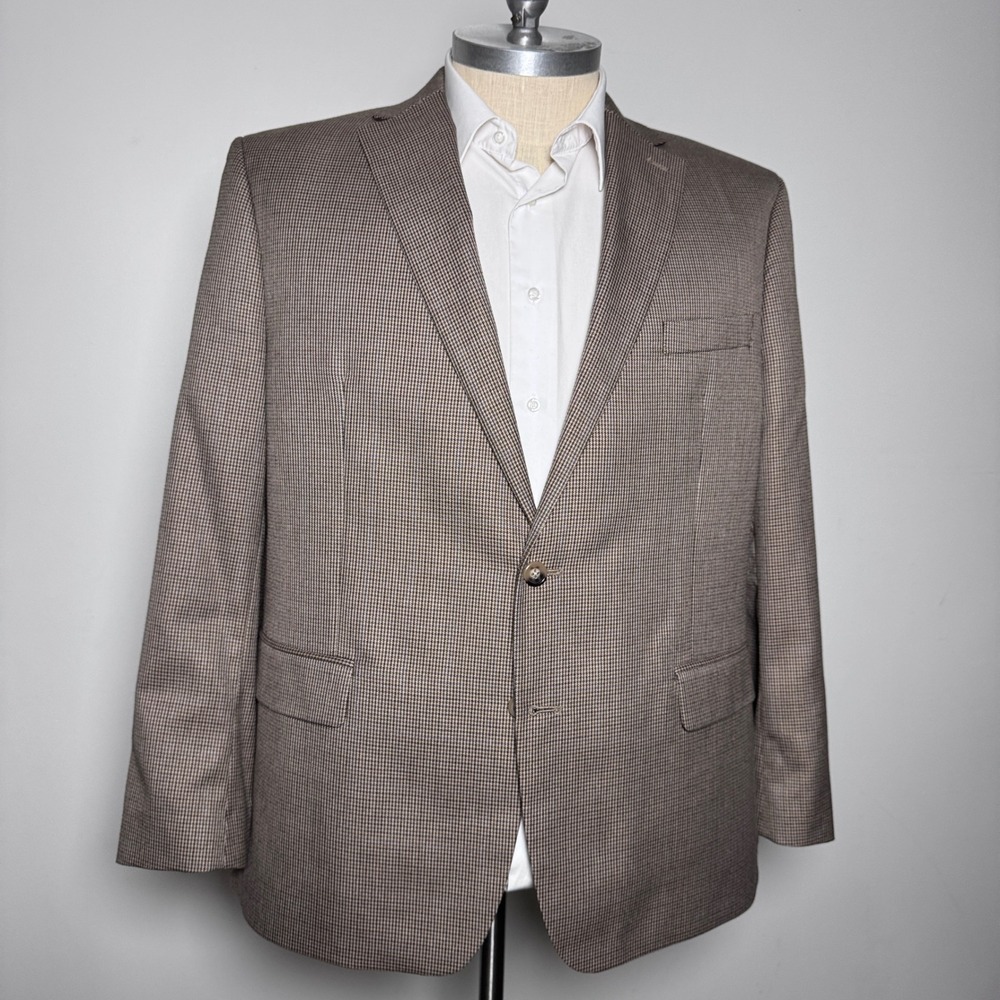 Lauren Ralph Lauren Sport Coat Mens 48R Brown Houndstooth Windowpane Blazer